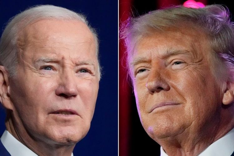 Kombinasi foto: Presiden Joe Biden di Salt Lake City, 10 Agustus 2023 (kiri), dan mantan Presiden Donald Trump di Las Vegas, 8 Juli 2023. 
