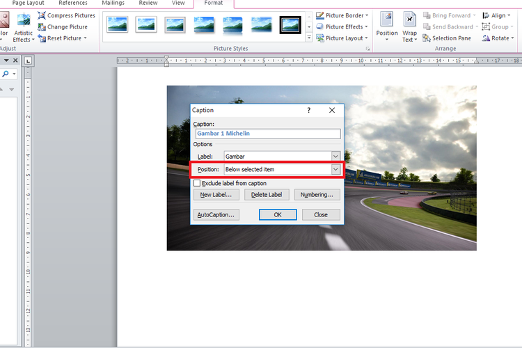 Cara menambahkan caption gambar di Microsoft Word.