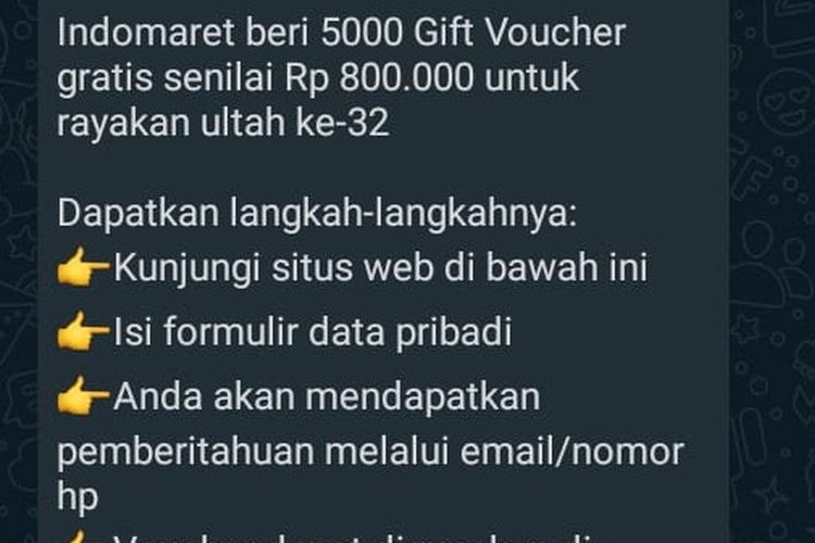 Hoaks Indomaret bagi-bagi voucher gratis