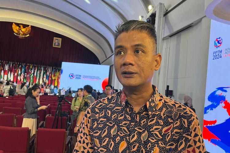 Wakil Tetap Indonesia untuk ASEAN, Derry Aman dalam acara Pernyataan Pers Tahunan Menteri Luar Negeri (PPTM) di Bandung, Senin (8/1/2024).