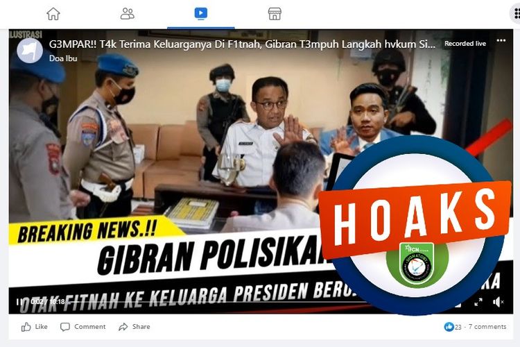 Tangkapan layar Facebook narasi yang menyebut Gibran melaporkan Anies Baswedan ke polisi