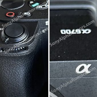 Dua gambar bocoran Sony a6700 yang memperlihatkan posisi control dial, rombol Record, serta nama model kamera