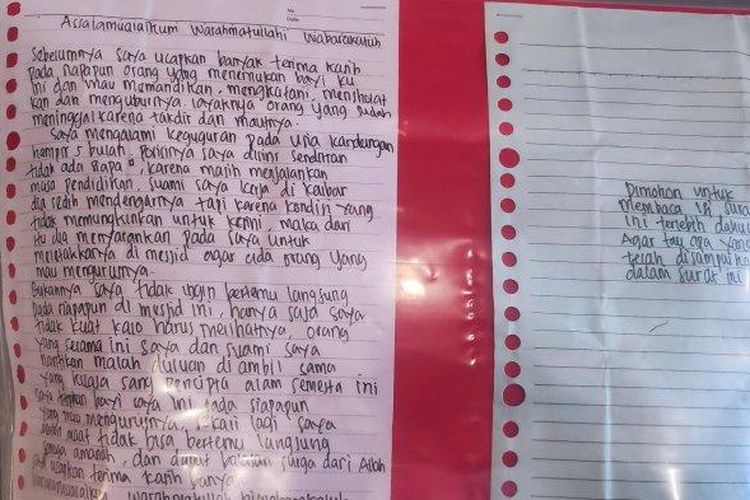 
Isi surat dari mahasiswi tersangka aborsi di TKP Kasihan Bantul 

