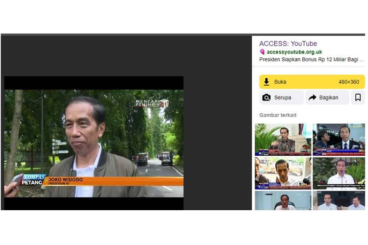 Tangkapan layar hasil pencarian Yandex tentang Jokowi akan memberi bonus Rp 12 miliar untuk Timnas Indonesia