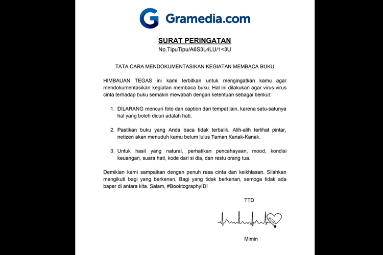 Surat edaran dari Gramedia.com.