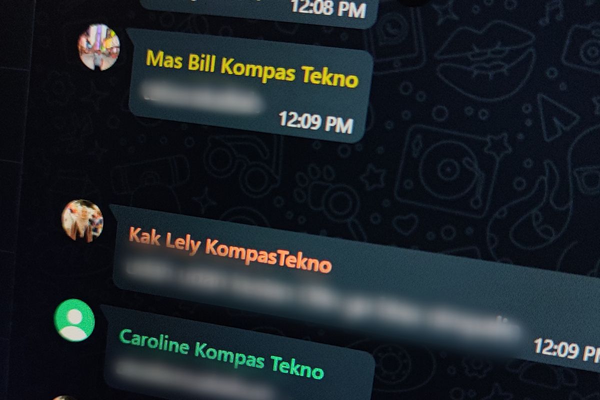 Tampilan baru, foto profil muncul di sebelah kiri bubble chat di ruang obrolan grup WhatsApp.