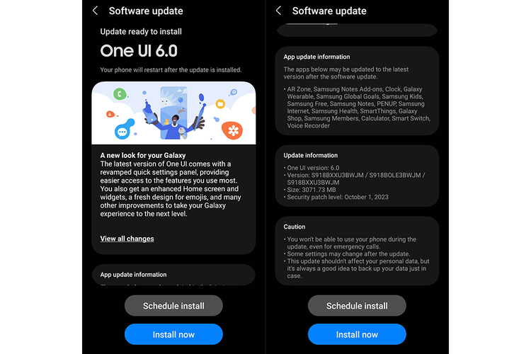 Tangkapan layar (screenshot) Samsung OneUI 6.0 yang sudah resmi di Indonesia