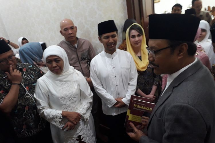 Gus Ipul menjadi tamu terakhir pesta kemenangan Khofifah-Emil di Gedung Negara Grahadi Surabaya, Kamis (14/2/2019) malam