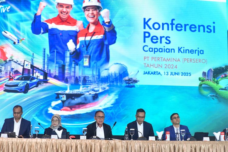 Konferensi Pers Laporan Rapat Umum Pemegang Saham (RUPS) Tahun Buku 2024 di Grha Pertamina, Jumat (13/6/2025).

