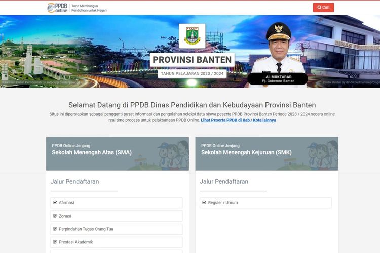 Tangkap layar laman resmi PPDB Banten 2023