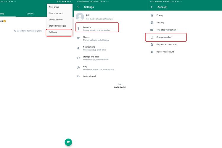 Cara mengganti nomor WhatsApp.