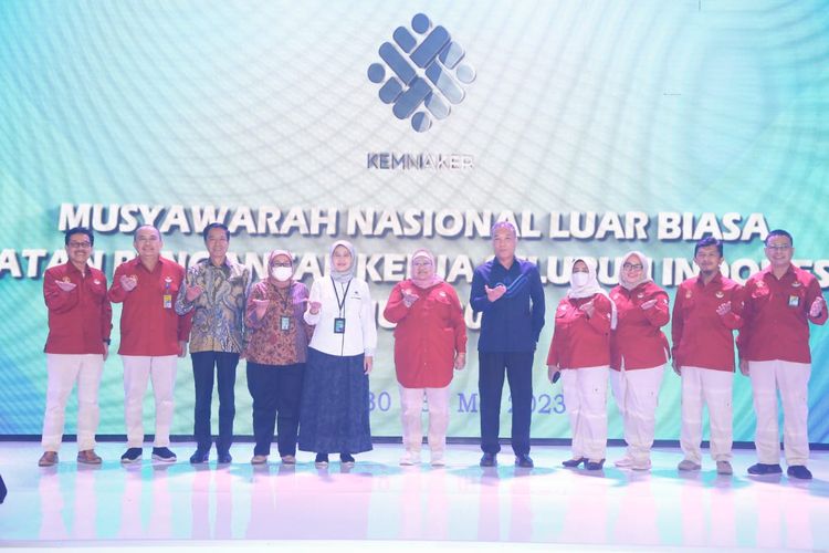Menaker Ida Fauziyah saat menghadiri Munaslub IKAPERJASI 2023 di Jakarta, Selasa (30/5/2023).