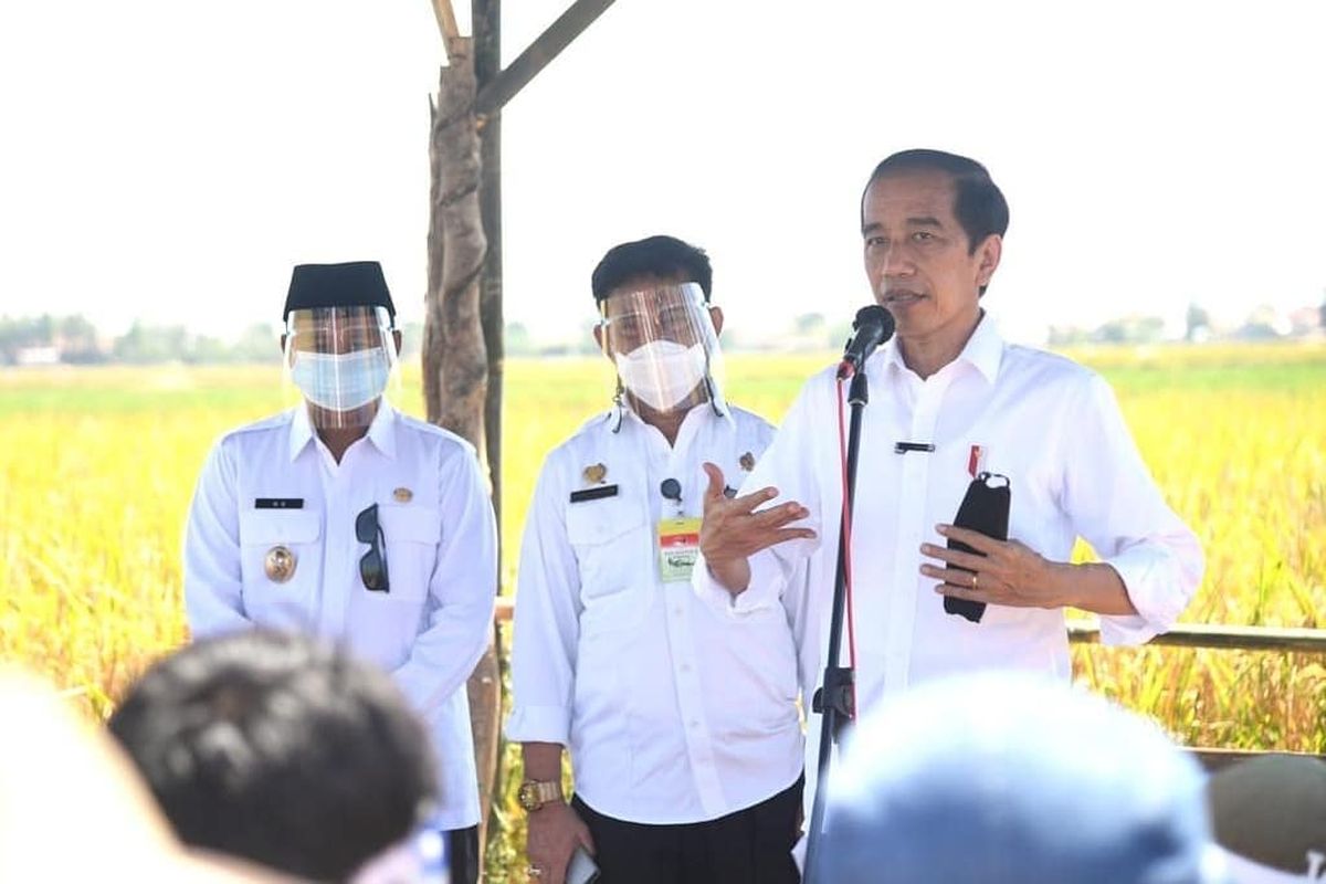 Presiden Joko Widodo saat berdialog dengan petani Indramayu di Desa Wanasari, Kecamatan Bangodua, Kabupaten Indramayu Jawa Barat, Rabu (21/4/2021)