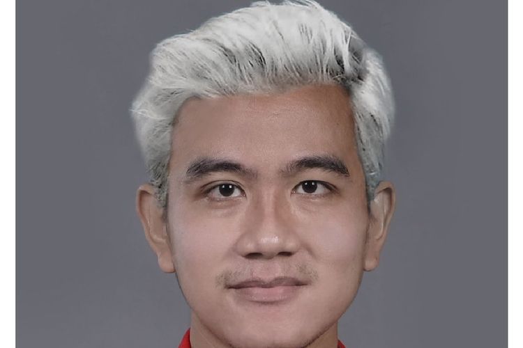 Tangkapan layar Twitter @Kaesangp yang menampilkan foto editing Gibran Rakabuming dengan rambut warna putih.