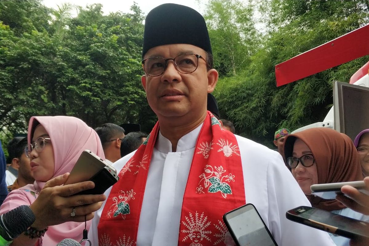 Gubernur DKI Jakarta Anies Baswedan di Gedung PKK Melati Jaya, Kebagusan, Jakarta Selatan, Jumat (10/5/2019).