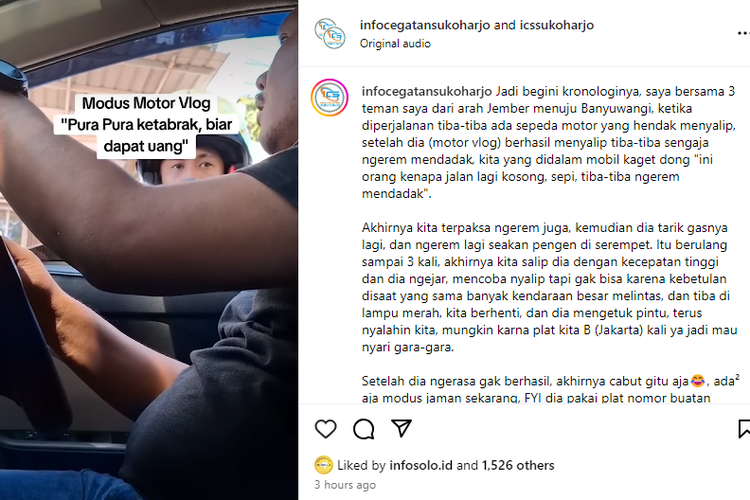 Modus penipuan pengendara motor pura-pura tertabrak mobil.