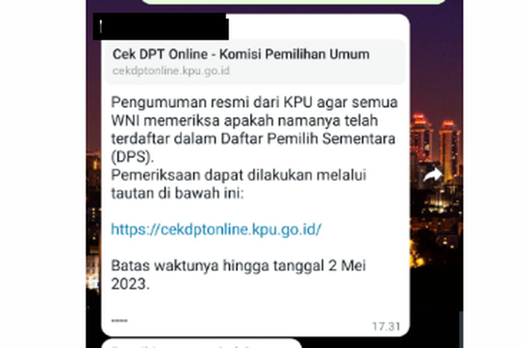 Viral Pesan dari KPU agar WNI cek nama dalam DPS