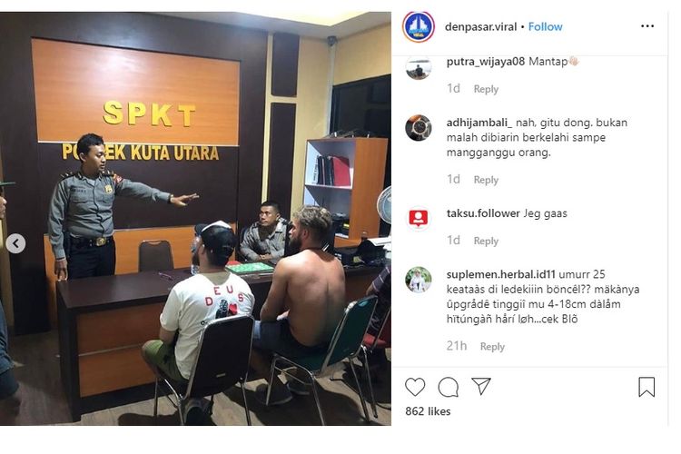 Turis rusia yang cekcok dengan warga lokal didamaikan di Polsek Kuta Utara, Jumat (27/12/2019). 