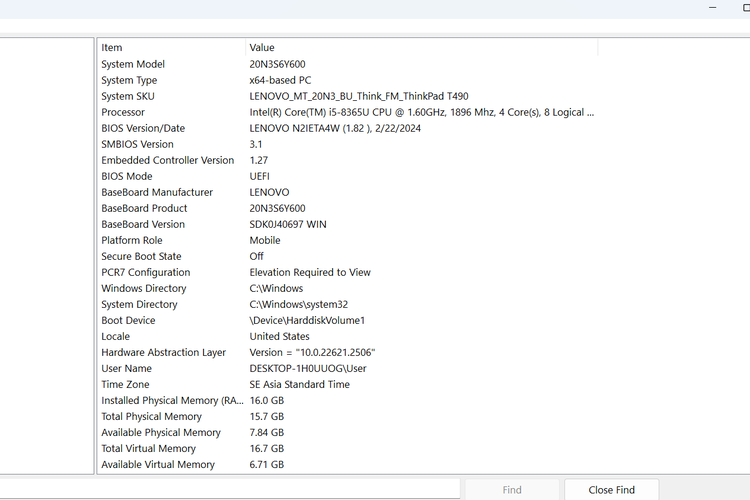 Ilustrasi cara cek prosesor laptop Windows 11 via System Information.