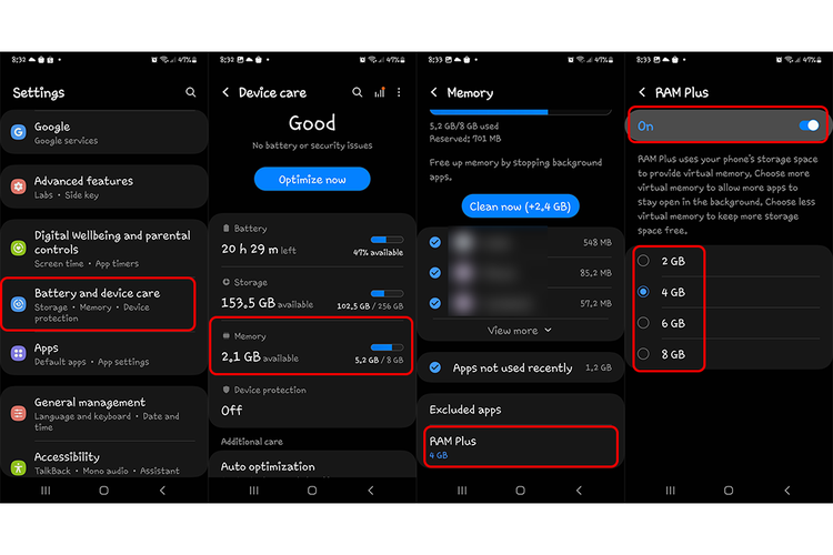 Cara menambah dan mengaktifkan fitur RAM Plus di Samsung Galaxy A34 5G