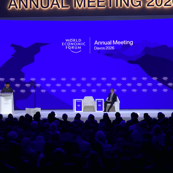 Presiden RI Prabowo Subianto di panggung pidato World Economic Forum, Davos, Swiss, 2026.