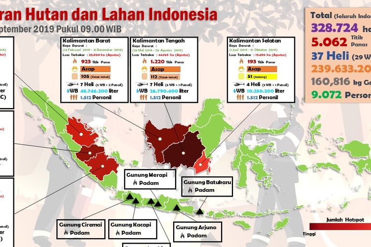 Peta sebaran titik panas di Indonesia per 11 September 2019