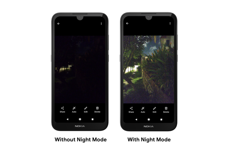 Ilustrasi mode normal (kiri) dan Night Mode (kanan) di aplikasi Camera Go.