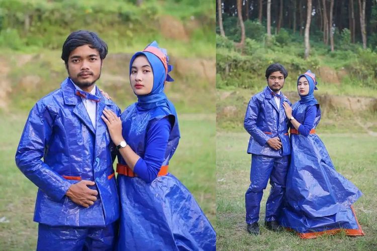 Tangkap layar foto baju pengantin dari terpal. (Sumber:TikTok/@miftakhulajik)