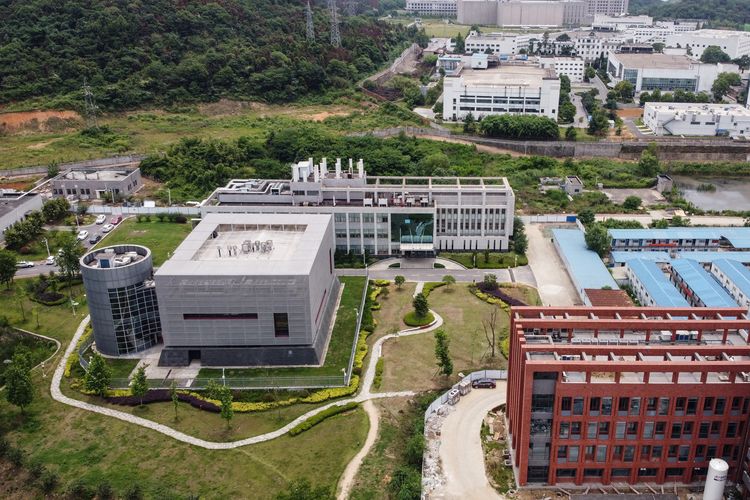 Pemandangan udara ini menunjukkan laboratorium P4 (kiri) di kampus Institut Virologi Wuhan di Wuhan di provinsi Hubei tengah China pada 13 Mei 2020. 