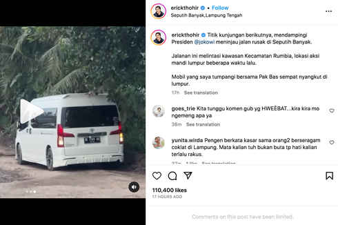 Mobil Menteri BUMN Erick Thohir Nyangkut di Jalan Rusak Lampung