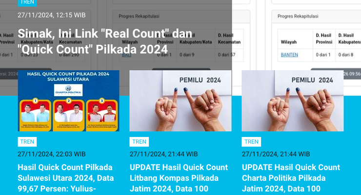 [POPULER TREN] Link Real Count dan Quick Count Pilkada 2024 | Aturan Pilkada 2 Putaran di Jakarta | Hasil Quick Count Pilkada Jakarta dan Jawa Tengah