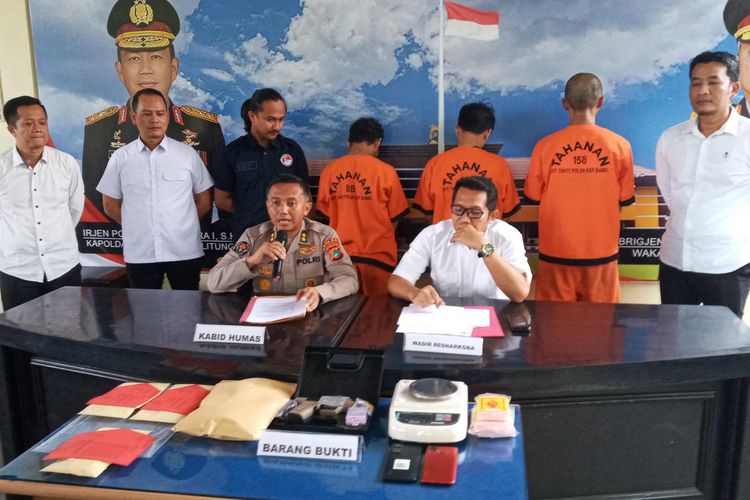 Ungkap kasus narkoba jenis sabu dan ekstasi di Mapolda Bangka Belitung, Senin (19/6/2023).
