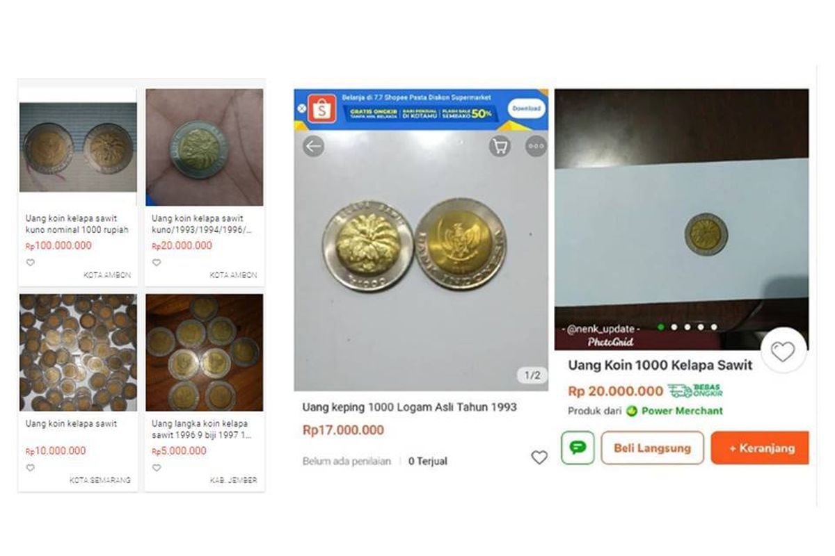 Uang koin kelapa sawit pecahan Rp 1.000 yang dijual hingga Rp 100.000.000. 