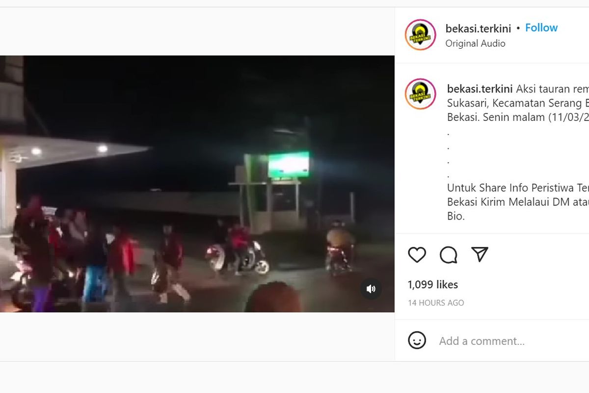 Sebuah video yang memperlihatkan sejumlah remaja berlarian dengan narasi sedang tawuran beredar di media sosial (medsos) Instagram.