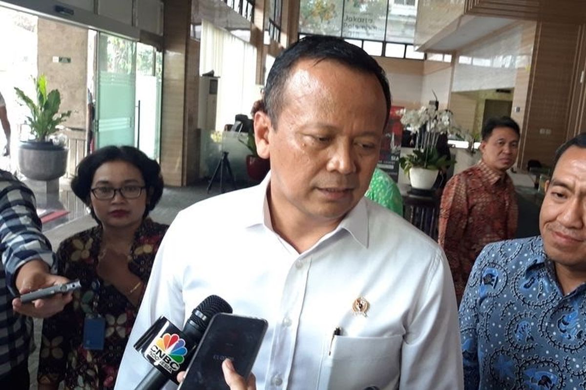 Menteri Kelautan dan Perikanan Edhy Prabowo ketika ditemui di Kantor Kementerian Koordinator Bidang Perekonomian, Jakarta, Selasa (5/11/2019).