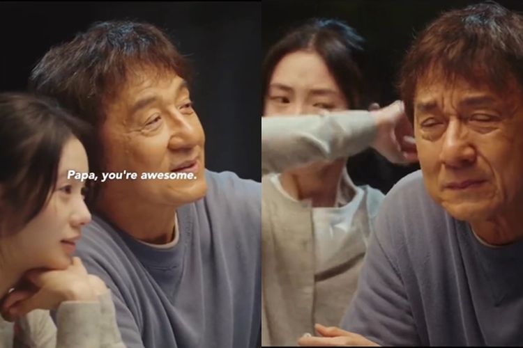 Potongan video Jackie Chan menangis saat melihat filmnya viral di media sosial.