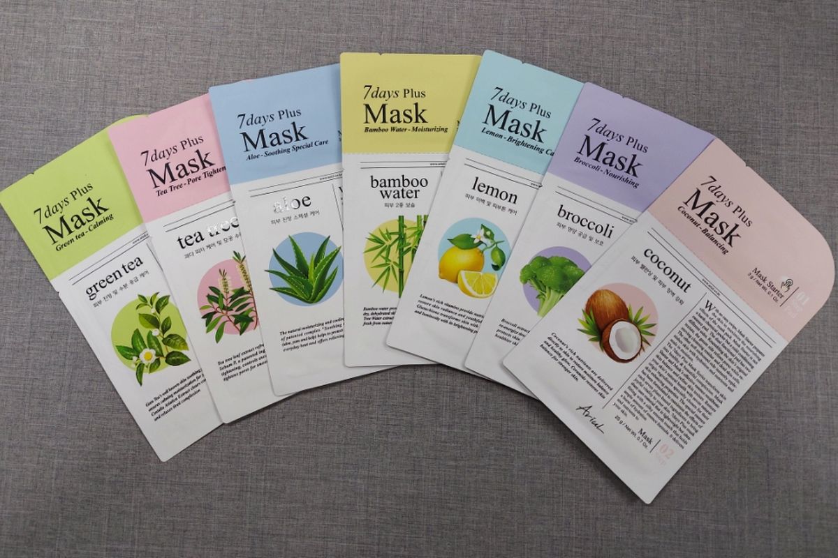 Ariul 7 Days Mask Plus, sheet mask yang dilengkapi dengan mask starter untuk eksfoliasi kulit wajah.