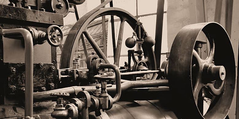 ilustrasi mesin uap, salah satu penemuan penting revolusi industri.