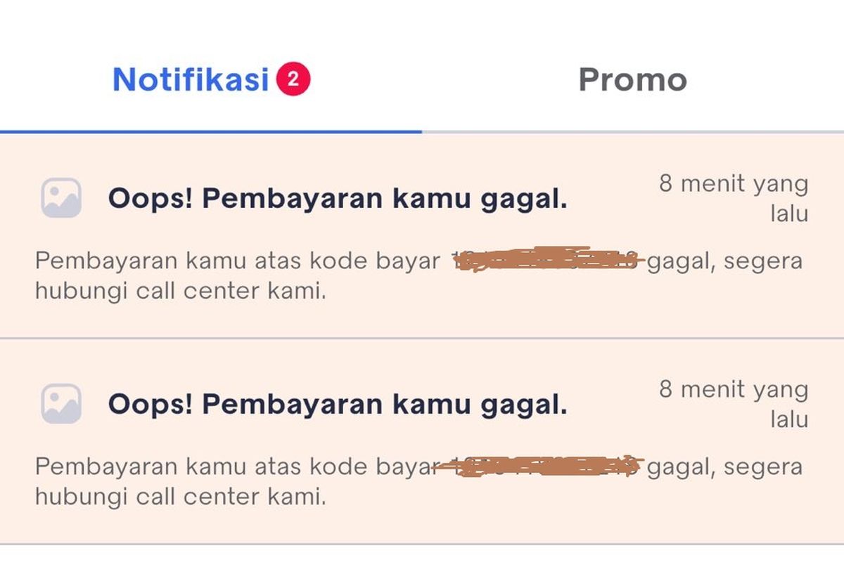 tangkapan layar tiket KA yang mengalami gagal bayar.
