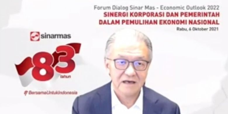 Board Member Sinar Mas Franky O Widjaja dalam webinar bertajuk Sinergi Korporasi dan Pemerintah dalam Pemulihan Ekonomi Nasional, Rabu (6/10/2021).
