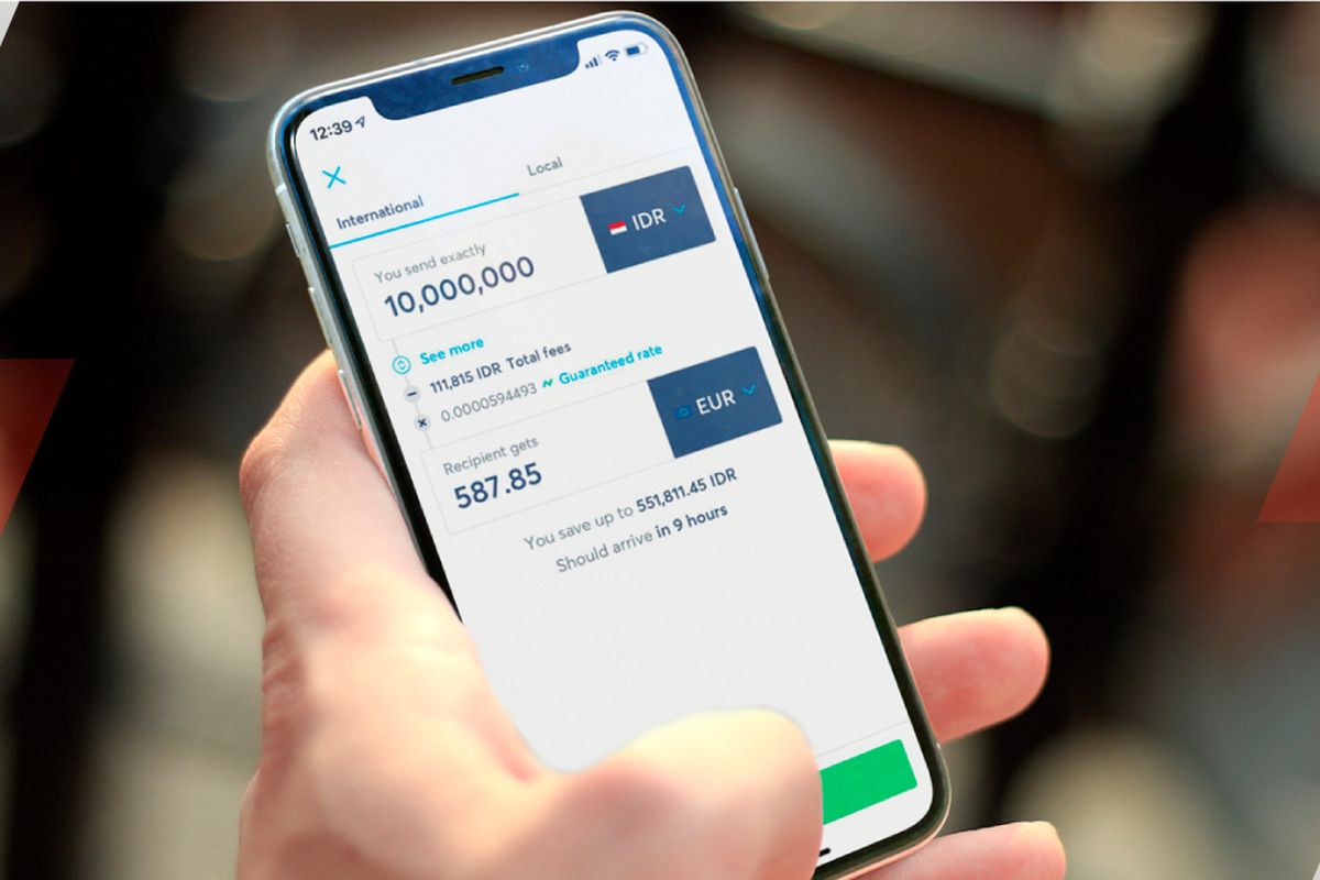Ilustrasi tampilan antarmuka aplikasi kirim uang ke luar negeri, TransferWise.
