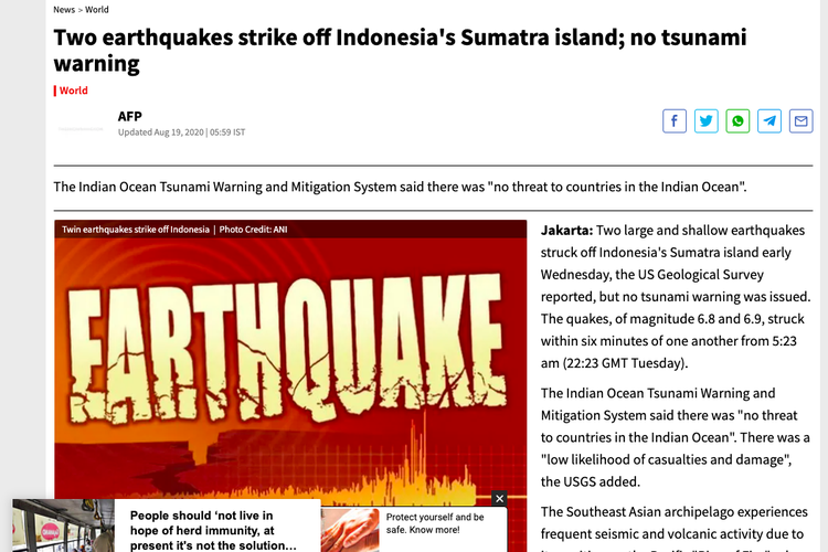 Gempa Bengkulu dalam pemberitaan media asing.. 
