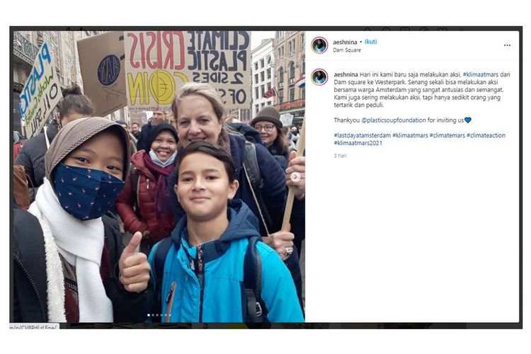 Tangkapan layar postingan instagram Aeshnina saat melakukan aksi  #klimaatmars di Belanda