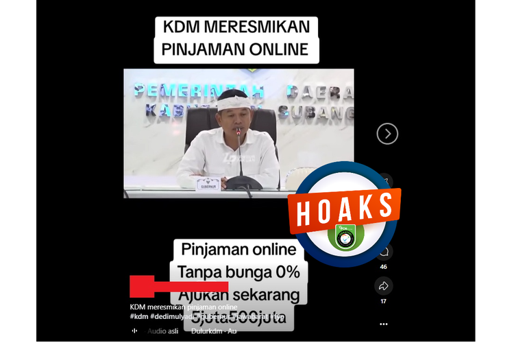 Tangkapan layar Facebook narasi yang mengeklaim Dedi Mulyadi meresmikan pinjol