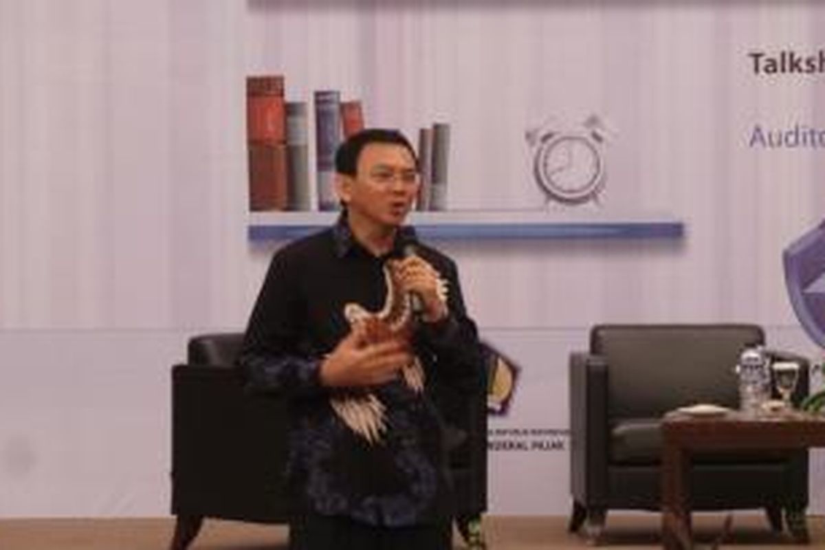 Gubernur DKI Jakarta Basuki Tjahaja Purnama dalam Talkshow Hari Anti Korupsi, di Kantor Dirjen Pajak, Kamis (3/12/2015). 