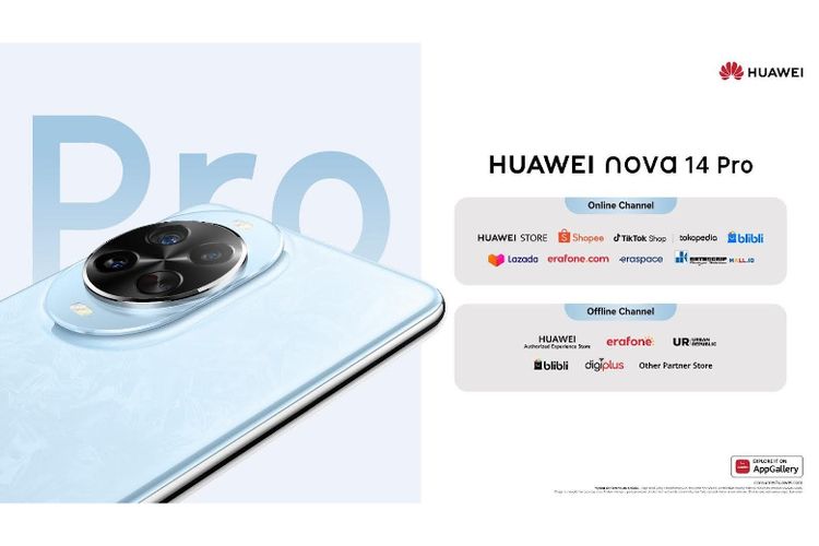 HUAWEI nova 14 Pro tersedia di HUAWEI Store dan berbagai platform online dan ritel resmi 