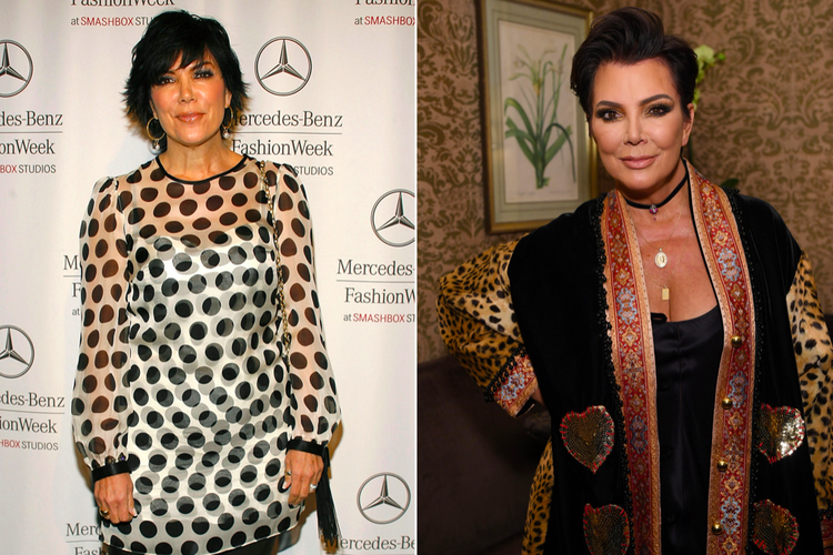 Kris Jenner saat berusia 51 tahun dan masa kini saat berusia 64 tahun.