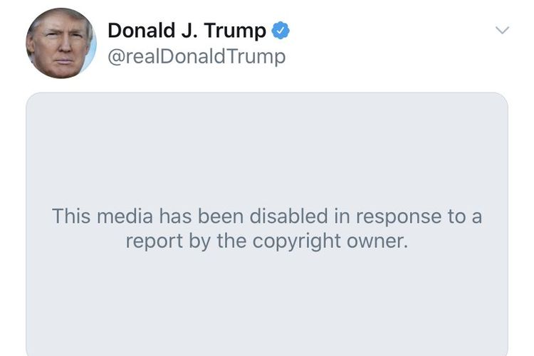 Retweet berbau kampanye dari Presiden Amerika Serikat (AS) Donald Trump dinonaktifkan oleh Twitter, karena melanggar hak cipta dari manajemen grup musik Linkin Park.