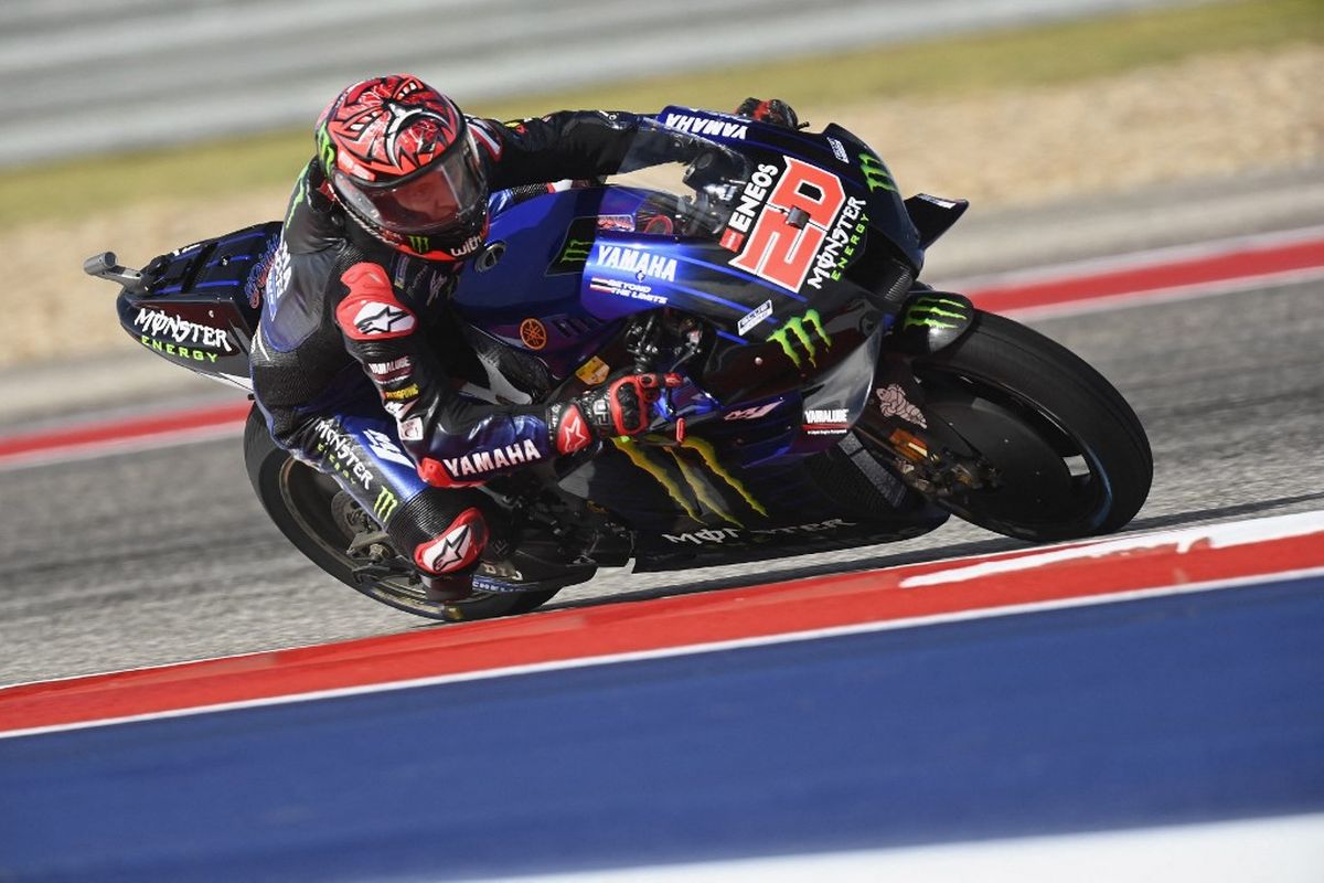 Fabio Quartararo saat berlaga pada MotoGP Amerika 2021.   Mirco Lazzari gp/Getty Images/AFP (Photo by Mirco Lazzari gp / GETTY IMAGES NORTH AMERICA / Getty Images via AFP)