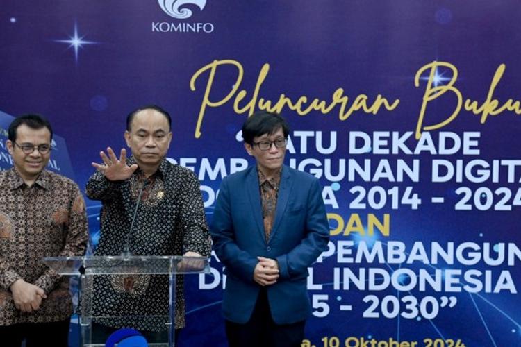 Menkominfo Budi Arie Setiadi dalam acara peluncuran dua buku Kemenkominfo, Kamis (10/10/2024).